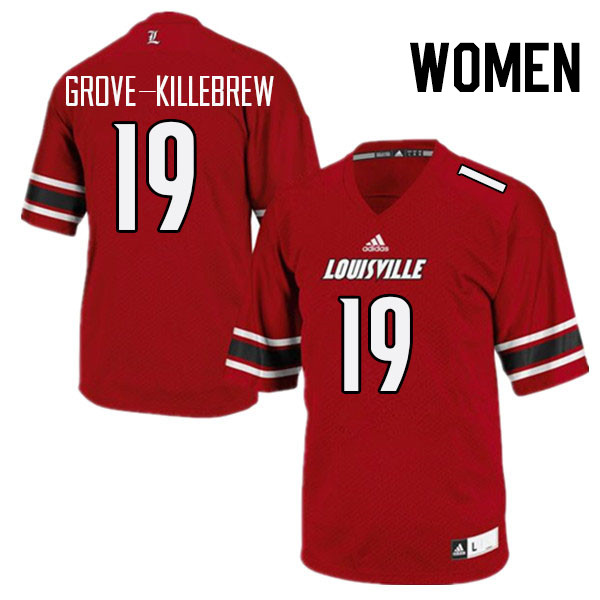 Women #19 Marquis Grove-Killebrew Louisville Cardinals College Football Jerseys Stitched Sale-Red